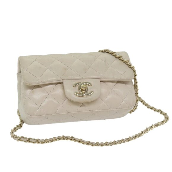CHANEL Mini Matelasse Turn Lock Shoulder Bag Lamb Skin Beige - Picture 1 of 16